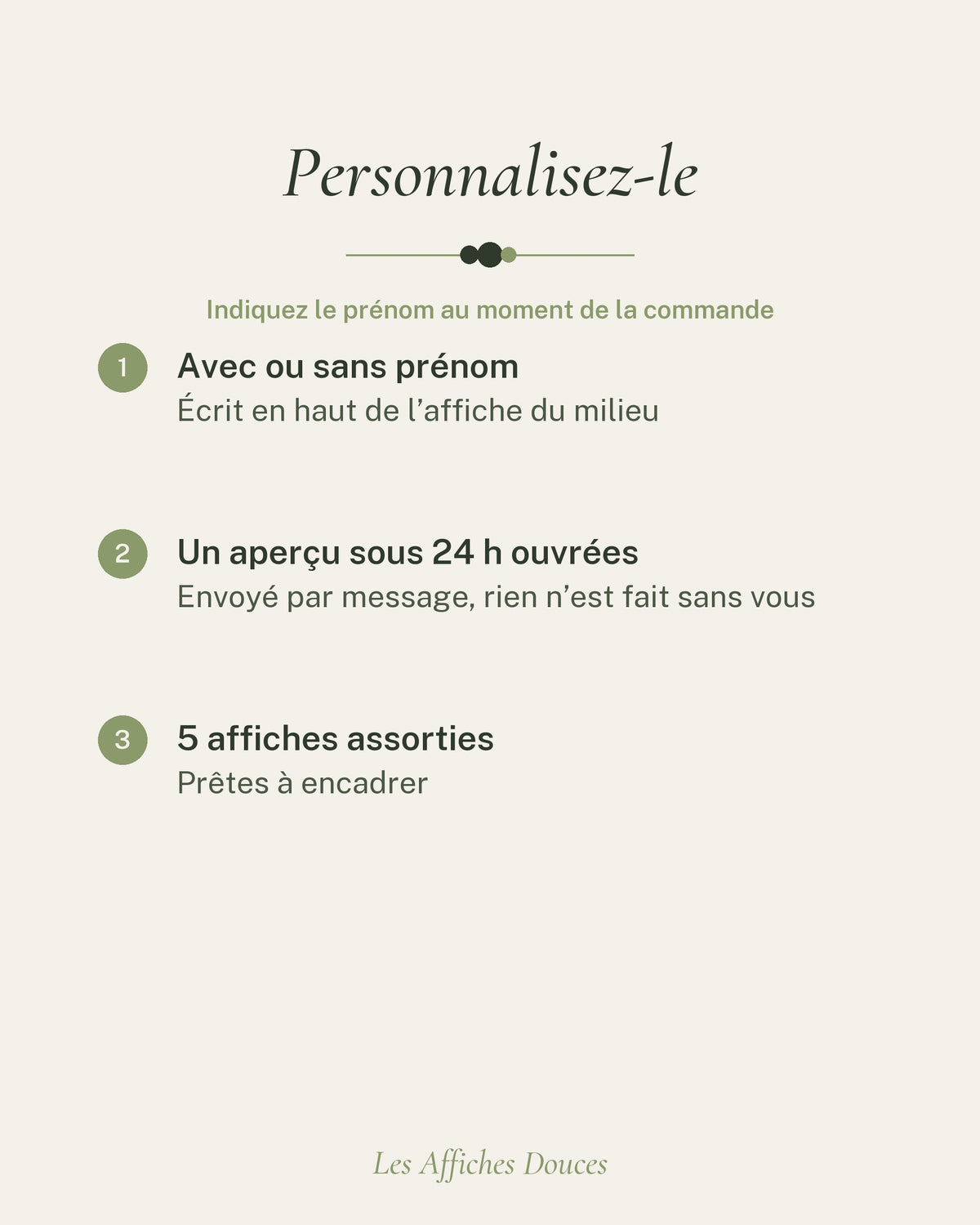 Ce que vous personnalisez : le prénom, ou rien pour la version sans prénom