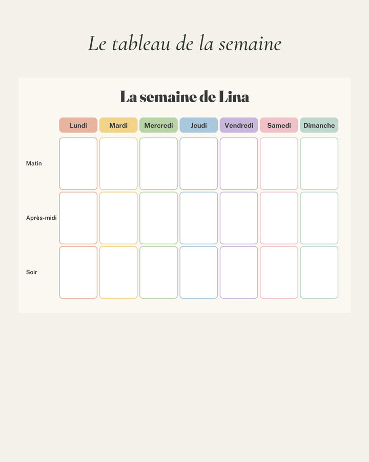 Semainier enfant à imprimer : le tableau de la semaine avec prénom, exemple « La semaine de Lina »